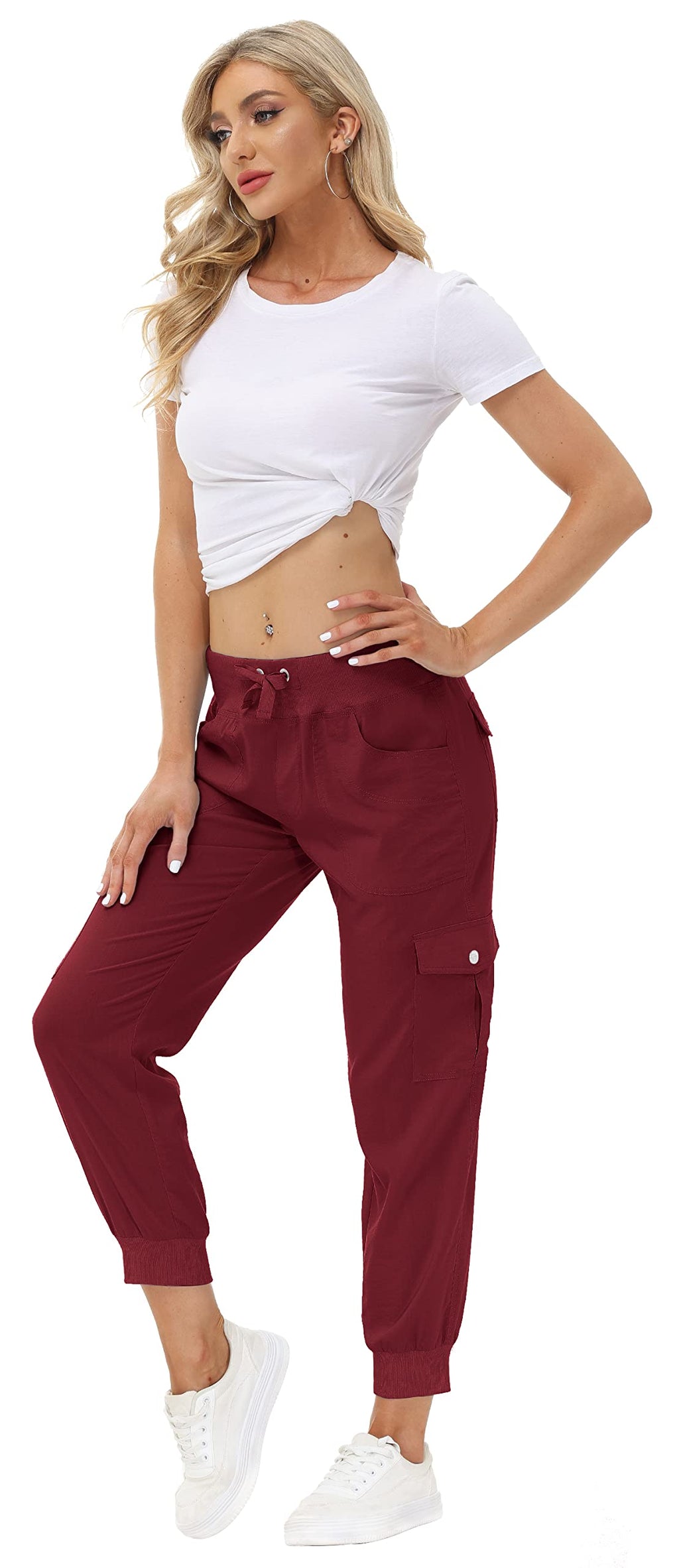 MoFiz Hiking Cargo Pants for Women with Pockets Lightweight Quick Dry Athletic Outdoor Summer Travel Casual Joggers Sweatpants Wine Red 3XL