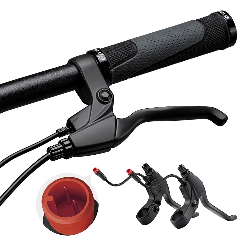 2 Pin Brake Levers for Electric Bicycle, 12cm Cable Length, 1 Pair - Variation: 2 Pin Male + No Extension Cable