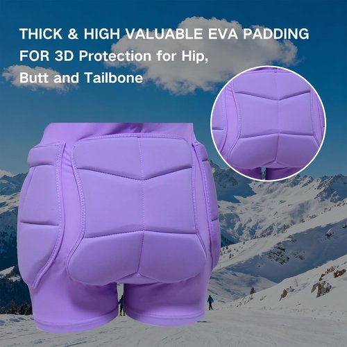 Women Girl Bumsaver Padded Shorts for Skateboarding, Roller Skating, Roller Derby, Inline Skating, Snowboarding and Skiing (Large) Black/Purple