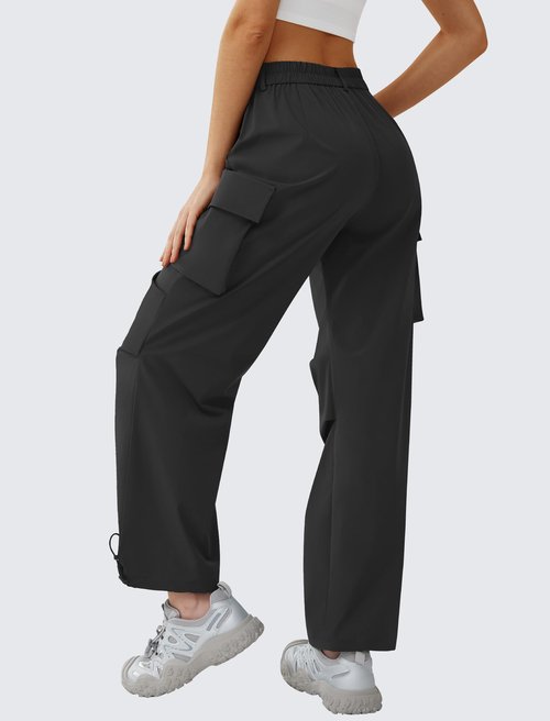 DLOODA Women’s Hiking Pants Wide Leg Cargo Pants Quick Dry Lightweight Water-Resistant Travel Casual Trousers with 4 Pockets Black