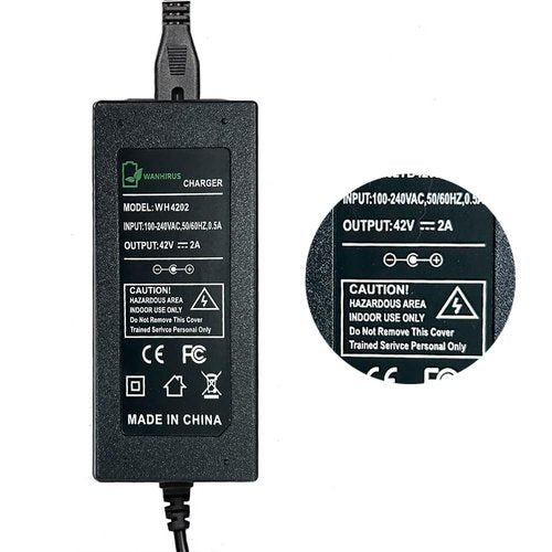 42V 2A Charger for Scooter 36V Lithium Battery, Smart Power Supply for 36 Volt Li-on (8mm 3-Prong and 5.5mm DC Connector)