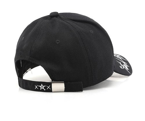 Unisex Black & White Baseball Cap-Hip Hop, Gothic, Punk Rock Streetwear Snapback Hat-Adjustable Funny Hat (Black with Rings)