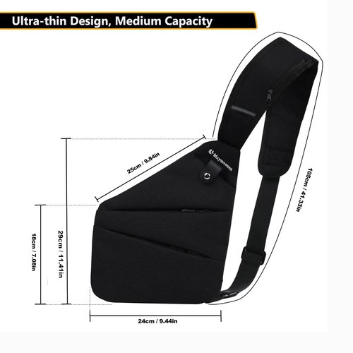 Men Anti Theft Crossbody Bag Women One Strap Casual Sling Chest Bags Slim Shoulder Bag Travel Sport Biking Walking Trip Hiking Fits Up to 7.9 inch iPad Mini (Black)