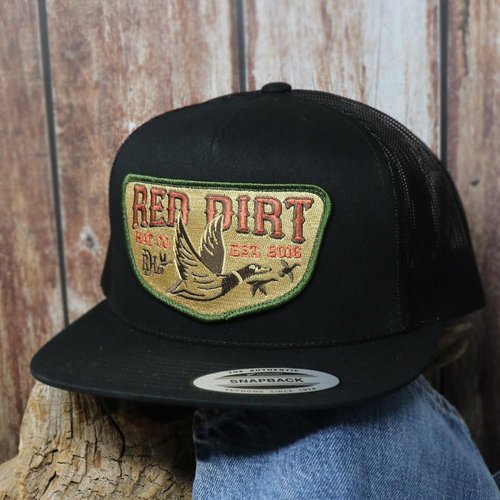 Red Dirt Hat Company Fly South 5-Panel Adjustable Snapback Hat, Trucker Cap w/Ventilated Mesh Back & Snap Back Closure, Structured Baseball Cap for Men & Women - Black, One Size Fits All