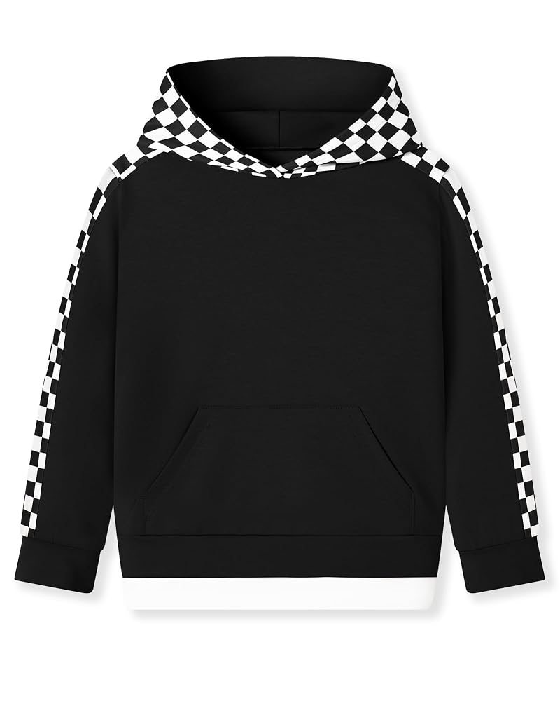 Girls Checkered Hoodie Sweatshirt 4-12 Years Black 11-12 Years DISAUR