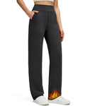 G4Free Women's Fleece Lined Straight Leg Lounge Sweatpants High Waist Casual Winter Pants with Pockets (Black,M,30")