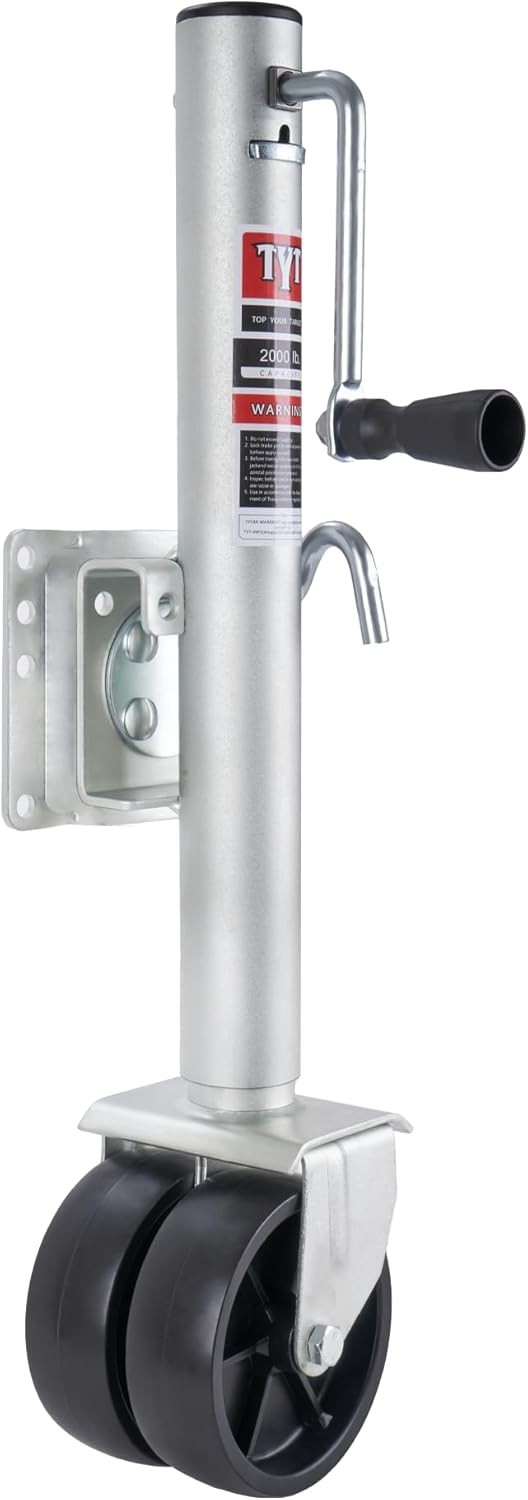 TYT Heavy-Duty Boat Trailer Jack - 2000 lbs Capacity, 12-Inch Lift, Zinc-Plated Finish, Dual 6-Inch Wheels
