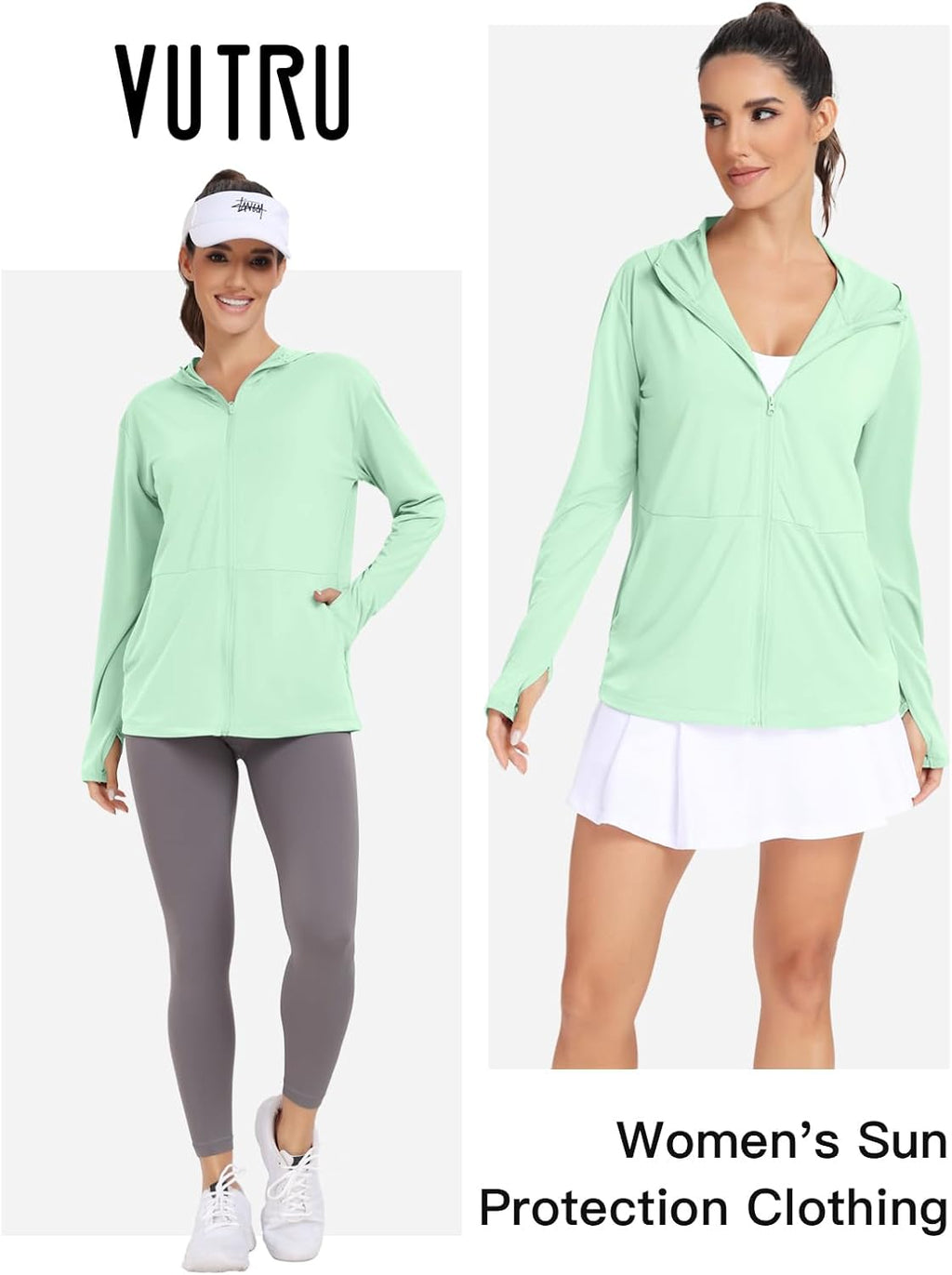 VUTRU Women's UPF 50+ Sun Protection Hoodie - Lightweight Long Sleeve UV Jacket with Pocket