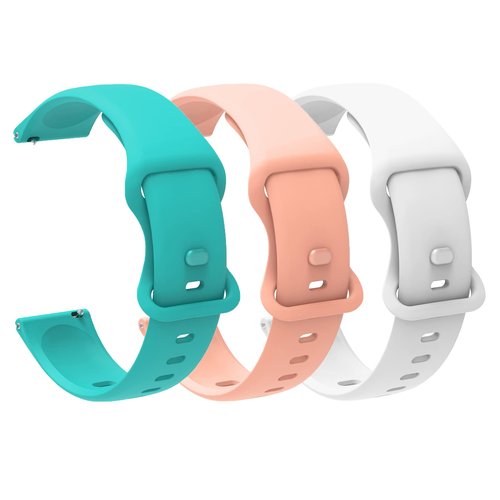 Compatible for FITVII Fitness Tracker Bands, 20mm, 22mm New Soft Silicone Sport Replacement Straps Compatible for FITVII HM57, HM78, HM68, HM21, H56, H86 Smart Watch Fitness Tracker (22mm size band, 3 Pack-White+Pink+Green)