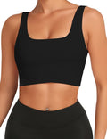 Buauty Sports Bras for Women, High Support Molded Cup Scoop Neck U Back Crop, Workout Push up Compression Bra with Built, Open Back Gym Athletic Bras Black M
