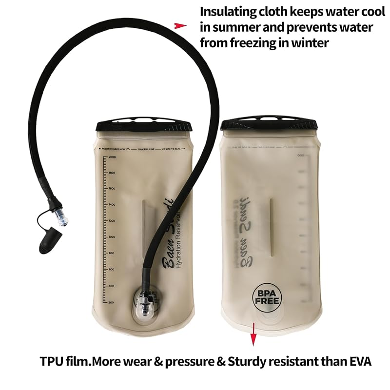 Baen Sendi Light Gray 2L TPU Hydration Bladder with Insulated Tube & High-Flow Bite Valve