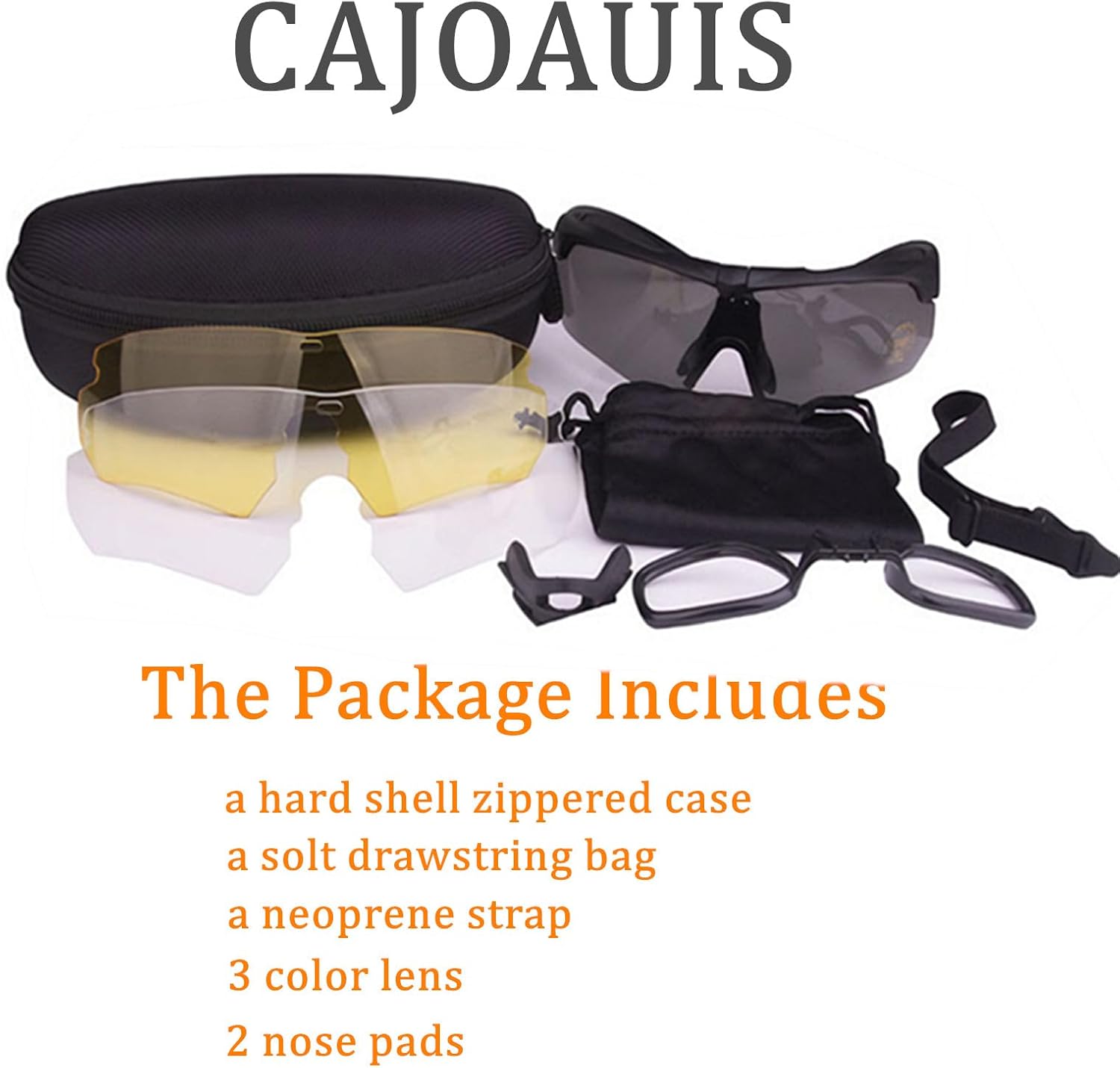 Skiennix Tactical Eyewear - Anti-Fog Shooting Glasses with 3 Interchangeable Lenses | Black & Khaki Frames