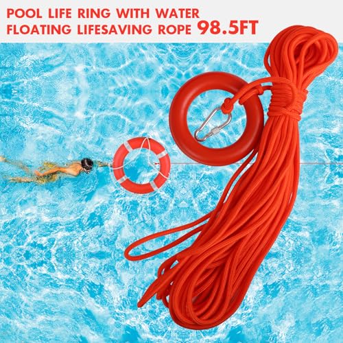 28 Inch Life Preserver Ring with 98.5FT Water Floating Rope - Orange Safety Buoy for Pool & Boat Rescue
