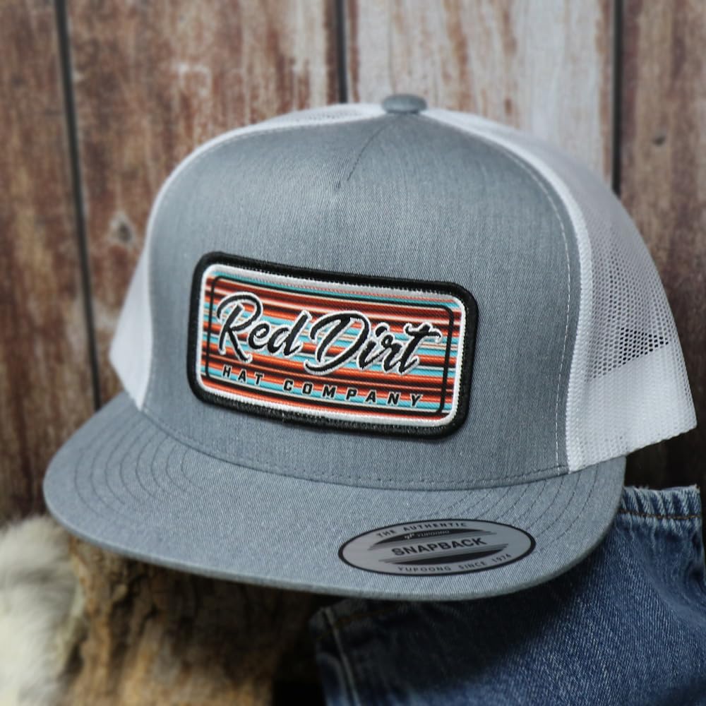 Red Dirt Hat Company Serape 2023 5-Panel Adjustable Snapback Hat, Trucker Cap w/Ventilated Mesh Back & Snap Back, Structured Baseball Cap for Men & Women - Heather Grey/White, One Size Fits All