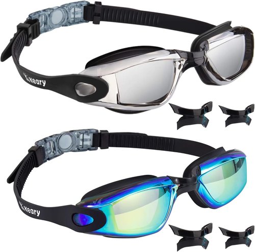 Keary Anti-Fog Swim Goggles - Waterproof Triathlon Goggles for Adults & Kids 6+ | 2 Pack with 3 Nose Pieces