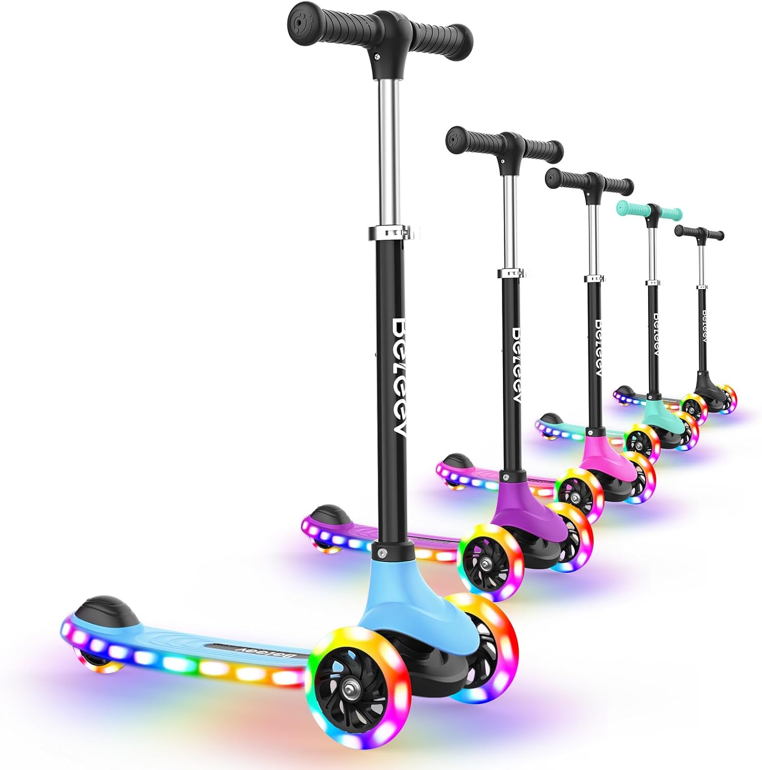 BELEEV A6 Kids Scooter - LED Light-Up Wheels & Deck | Adjustable 3-Wheel Kick Scooter for Ages 3-8