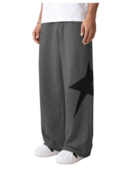 SHENHE Boy's Baggy Sweatpants Wide Leg Star Graphic Drawstring Athletic Workout Pants Trousers Dark Grey 13Y