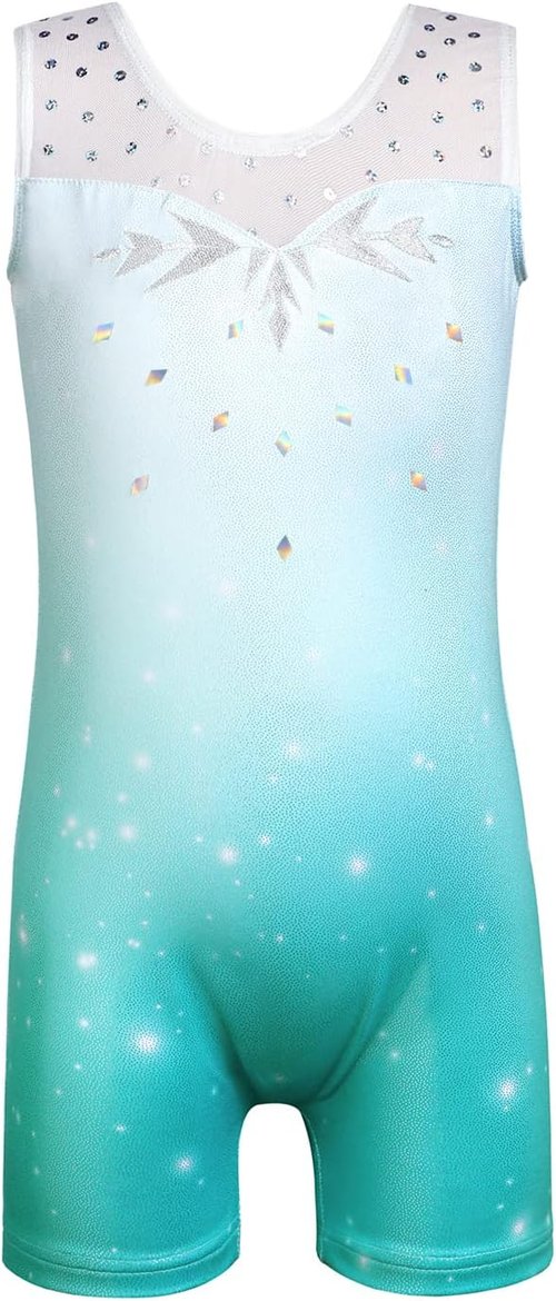 HOZIY Leotards for Girls - Sparkly Snowflake Biketard in Blue, Purple & Hot Pink
