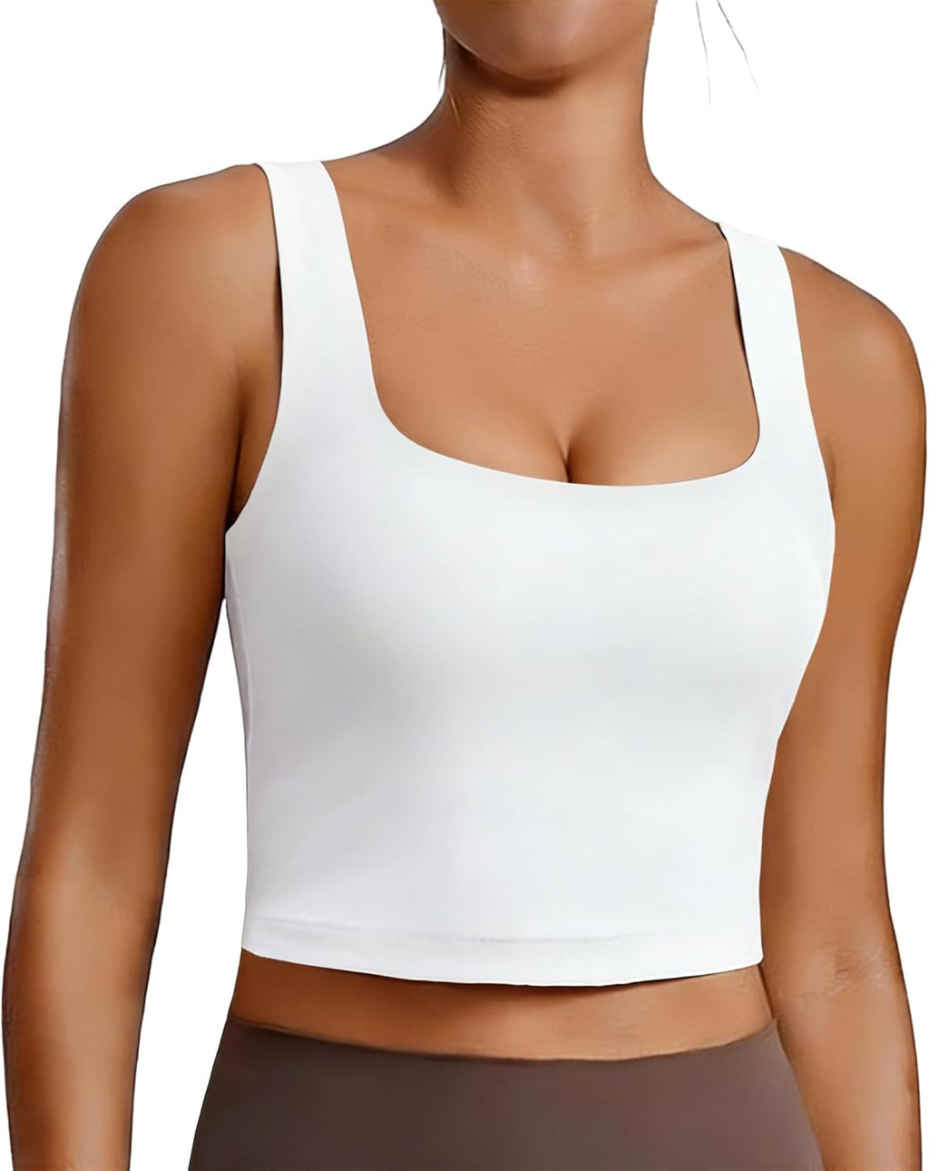 PINSPARK Sports Bra - Women's Square Neck Longline Tank Top with Built-In Support | Comfortable Fit
