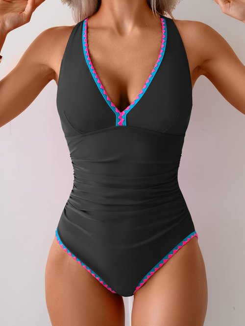 B2prity One Piece Swimsuit - Tummy Control Ruched Bathing Suit with Push-Up Design | Stylish Tie Back