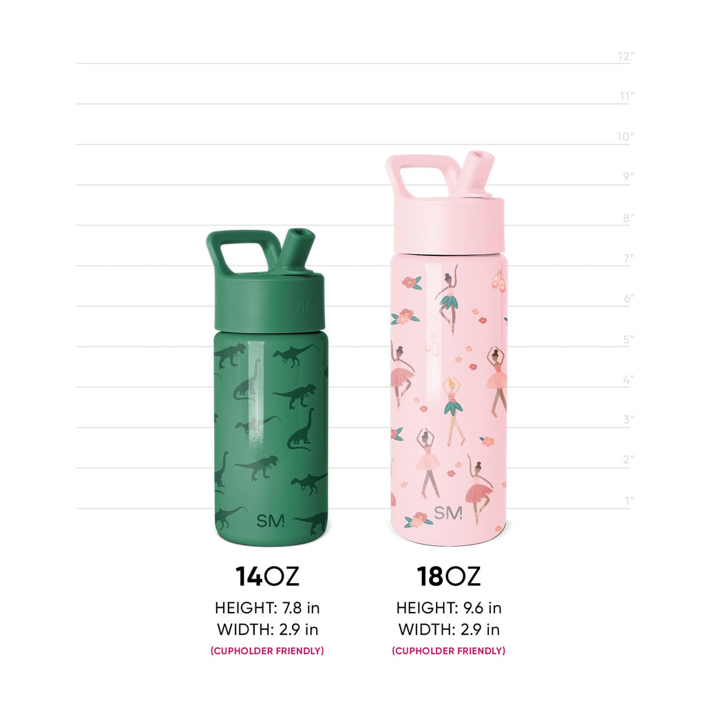 Simple Modern Kids Water Bottle with Straw Lid | 14oz Insulated Stainless Steel Kids Tumbler & Spill Proof Toddler Cup for School, Girls, Boys | Summit | Pink Ballerina