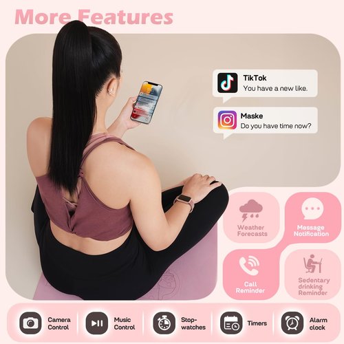 MorePro Health Fitness Tracker with Blood oxy-gen Monitor and 24/7 Heart Rate and Blood Pressure, Sleep Monitor, 120+ Sport Modes Waterproof Fitness Watch for Women Men Android iOS, Active Pink