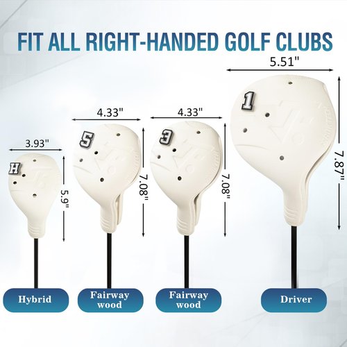 FRANKTECH Snap-On Golf Club Covers for Right-Handed Golf Clubs, Easy On Off in 1 Second, Fits 460cc Drivers, Washable EVA Plastic with Shaft Lock, DIY Pins for Customization (Black 4pcs Set)