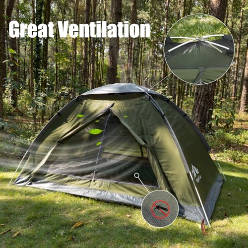 Army Green Backpacking Tent for 2 Persons - Lightweight Waterproof Camping Shelter