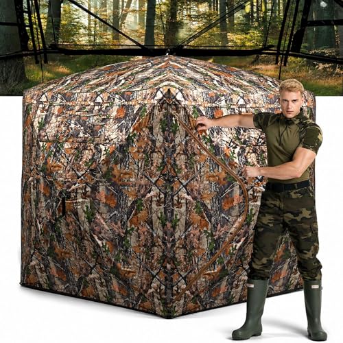 FUNHORUN 2-3 Person 360° See Through Ground Hunting Blind Pop Up Camouflage Shelter