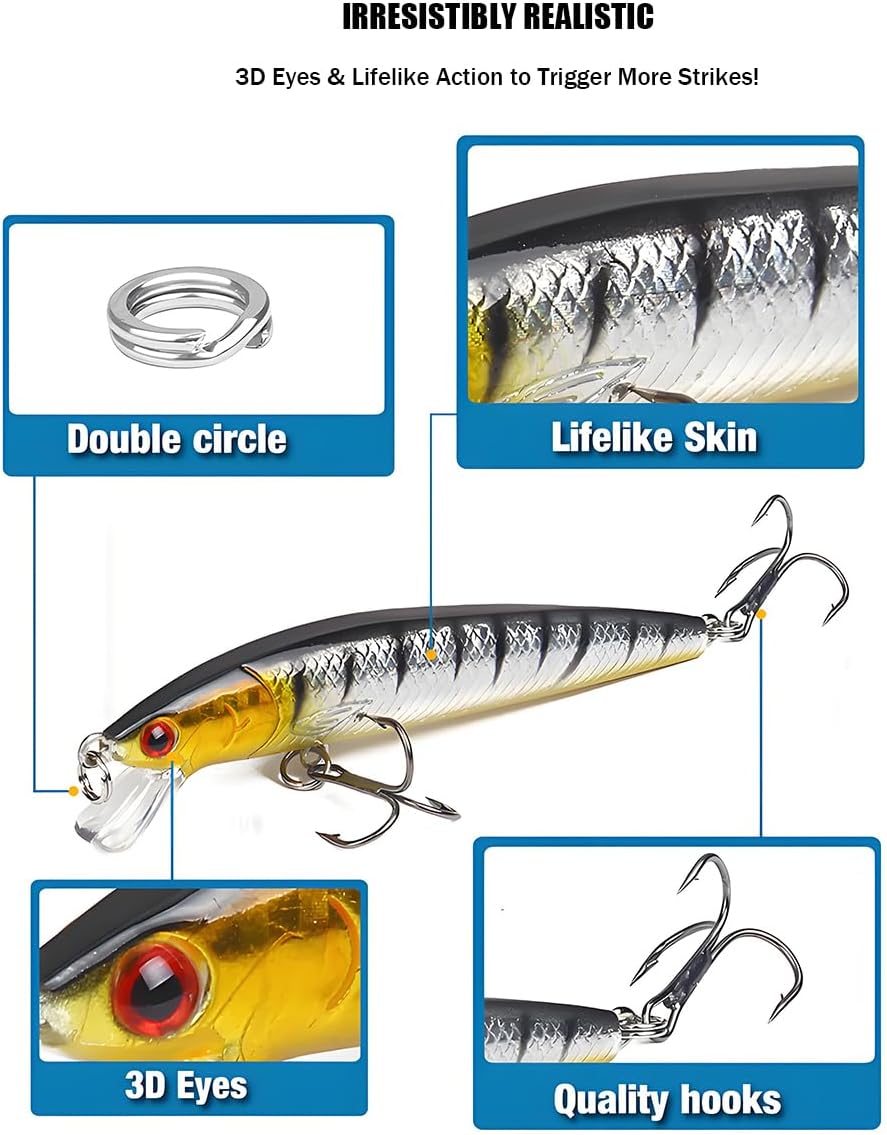 Skiennix Fishing Lures Kit - 132Pcs Tackle Box with Crankbaits, Hooks & Jigs for Freshwater Bass, Trout & Walleye