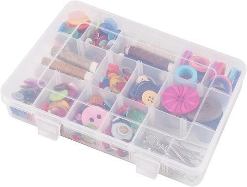 Clear Plastic Organizer Box by [Brand Name] - 18 Grids with Dividers for Crafts, Jewelry & Fishing | 7.9 x 6.2 x 1.2 in