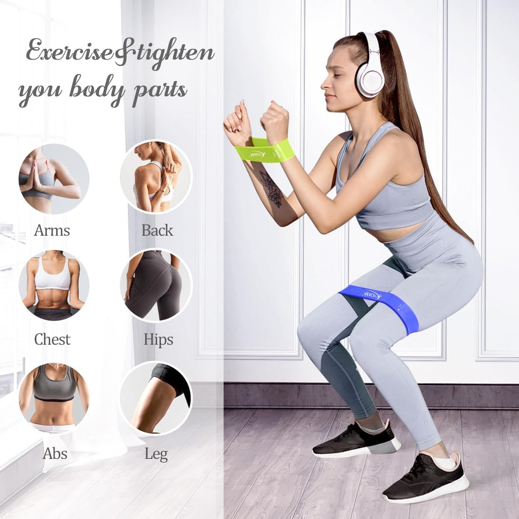 VEICK Resistance Loop Exercise Bands - Set of 5 Elastic Workout Bands for Home Fitness & Strength Training