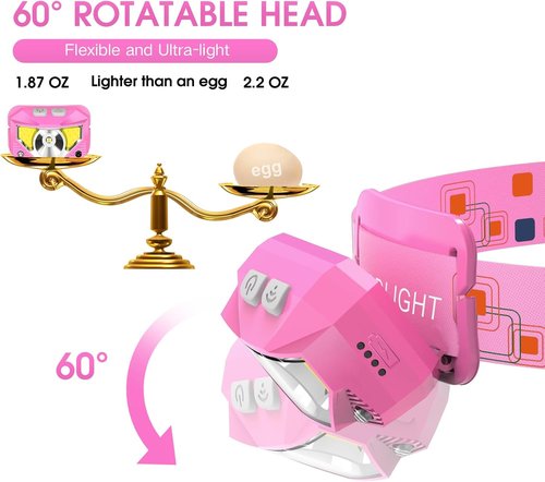 LHKNL Headlamp Flashlight - High Lumen LED Rechargeable Headlight with Motion Sensor | 2-Pack Waterproof for Camping & Hiking - Pink