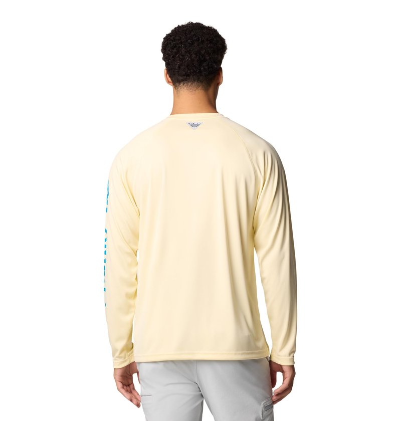 Columbia Men's PFG Terminal Tackle Long Sleeve Fishing Shirt, Lemon Wash/Blue Echo Logo, 3X Tall