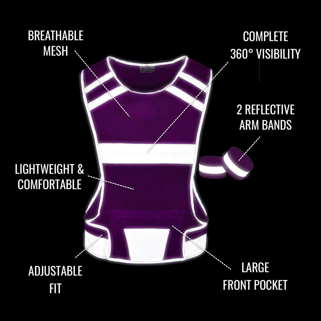 Mesh Reflective Running Vest with Inside Pocket & 2 Bands, Pink Medium