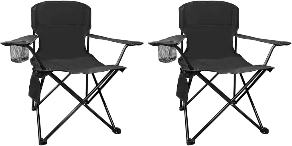 Skiennix Folding Camping Chairs - Heavy Duty Collapsible Lawn Chair with Cooler Bag | Supports 225LBS, Black