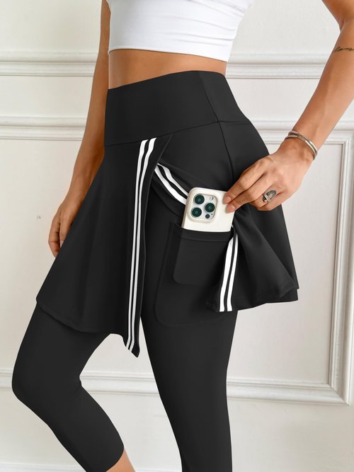 Fisoew Women's Tennis Golf Skirt with Capris Leggings Pockets Wrap Contrast Colors Gym Athletic Skorts Black