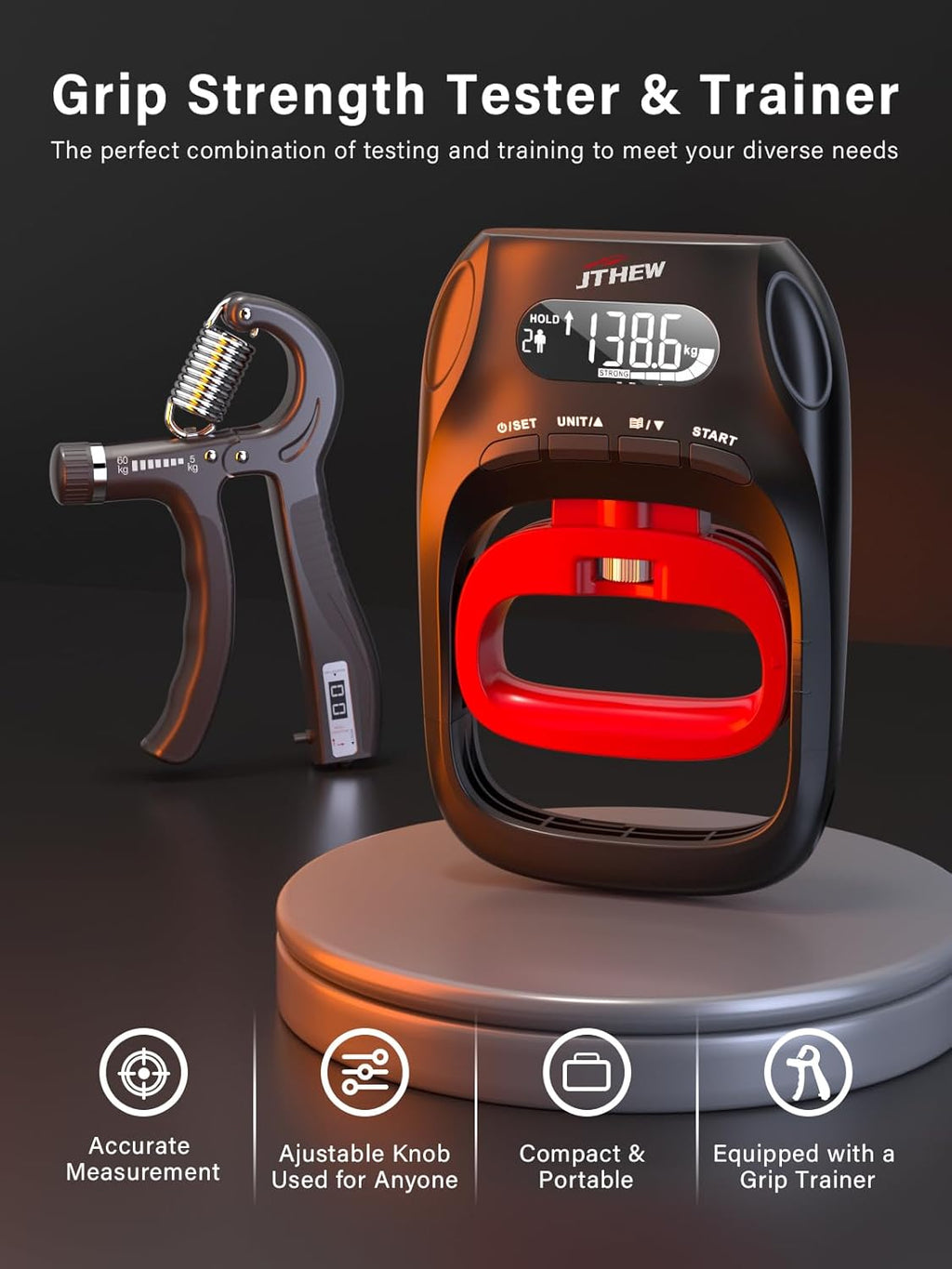 Skiennix Grip Strength Tester - Electronic Hand Dynamometer 400lbs/180kg with Adjustable Resistance | Perfect for Sports Training