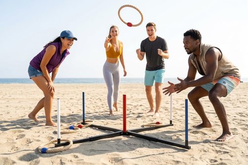 Giant Ring Toss Game - 48" Expandable Base with 10" Steel-Core Rings | Outdoor Family Fun & Tailgating