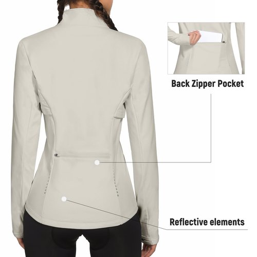 baleaf Running Jacket for Women Fleece Winter Water Resistant Full Zip Cold Weather Gear Thermal Cycling Workout Jackets Oatmeal Pink L
