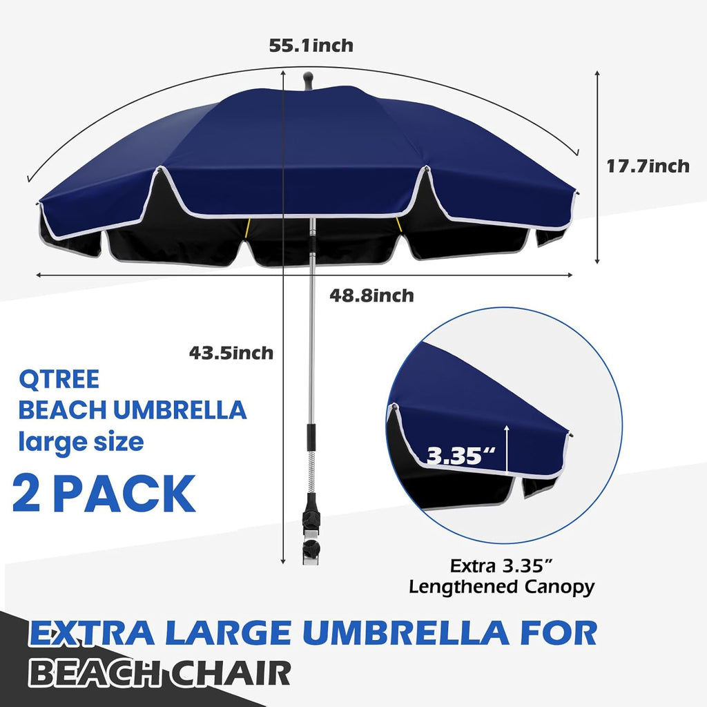 Skiennix 48.8-Inch Large Beach Umbrella - 360° Adjustable UV Protection with Clamp for Chairs & Strollers