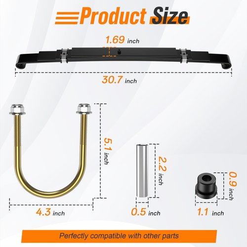 GODCTSUP Golf Cart Heavy Duty Rear 4-Leaf Spring Kit, Fits Club Car Precedent Gas&Electric 2004-UP Carts, Club Car Precedent Rear Leaf Springs with Bushings Sleeves U Bolts, OEM# 102509301, 102513001