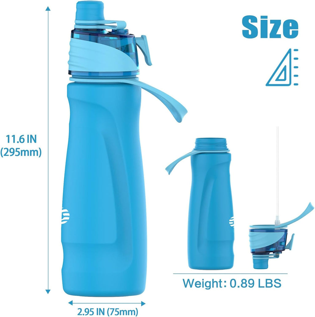 Skiennix Misting Water Bottle - 24oz Insulated 2-in-1 Mist & Sip Stainless Steel | Ideal for Hiking & Gym