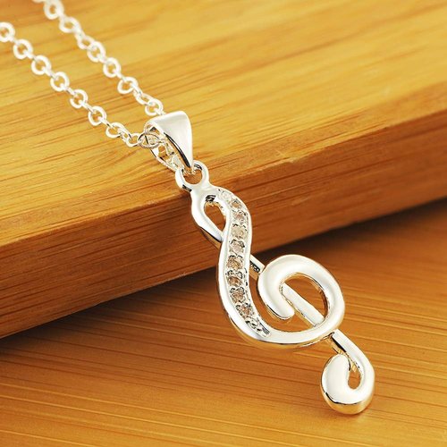 WDIYIEETN Fashion Jewelry 925 Sterling Silver CZ Crystal Musical Note Pendant Necklace