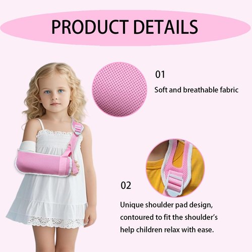 Adjustable Children's Arm Sling - Breathable Mesh Shoulder Stabilizer for Wrist/Elbow/Shoulder Injuries. This elbow support sling provides support for the wrist, elbow, and shoulder and is suitable for both the left and right arms (Pink, Small)