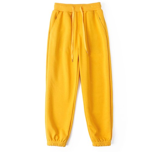 GLEAMING GRAIN Kids Unisex Cotton Sweatpants Drawstring Plain Jogger Pants for Boys or Girls Age 5-12 Years Yellow