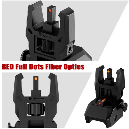 TRSAIM Fiber Optic Sights, Flip Up Front and Rear Sights with Green Red Fiber Optics Dots,Tool-Free Adjustable Nylon Sights Rapid Transition (Black)