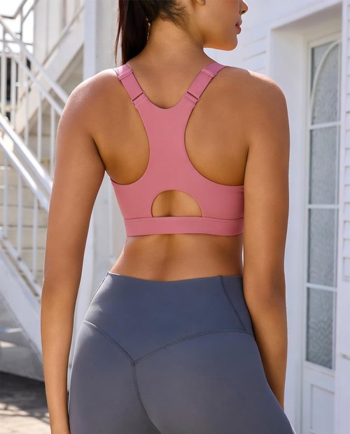 FLORATA Women's Zip Front Sports Bra - Seamless Wirefree Design with Removable Cups | Ideal for Yoga & Post-Surgery