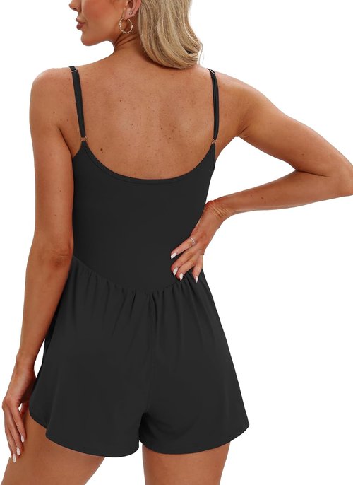Beaully Women's Sleeveless Summer Romper - Athletic Spaghetti Strap Jumpsuit with Double Lining