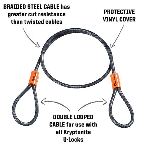 Kryptonite KryptoFlex 525 Double Loop Security Cable, 2.5 FT Long Braided Steel Flex Bike Lock Anti-Theft Cable with Looped Ends for Outdoor Equipment,5mm Thick